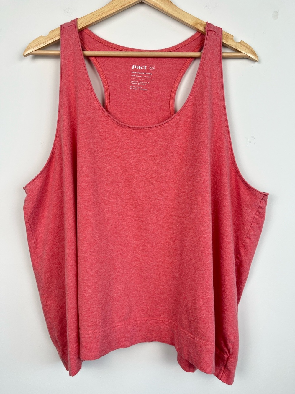 Pact coral pink 100% organic cotton loose fit cropped racerback tank top, XXL.